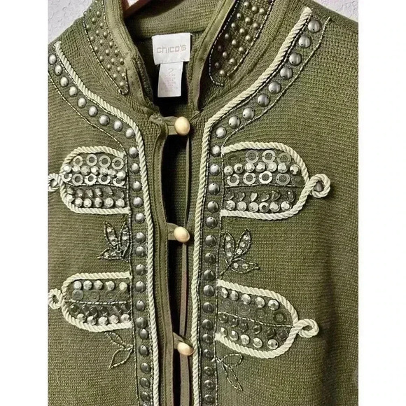 CHICO’S MILITARY STYLE EMBELLISHED CARDIGAN SIZE 2 - Picture 4 of 7